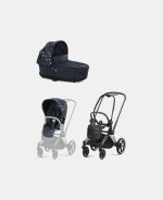 Carucior 2 in 1 Landou Priam Lux pentru căruciorul Priam Fashion Collections Jewels of Nature | dark blue + Cadru Carucior pentru Copii Priam Rosegold + Parte Sport Carucior Priam Fashion Collections Jewels of Nature Dark Blue Cybex Fashion