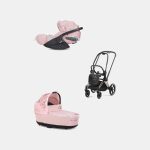 Carucior 2 in 1 Landou Priam Lux pentru căruciorul Priam Fashion Collections Pale Blush + Cadru Carucior pentru Copii Priam Rosegold +Scoica Auto CLOUD T I-SIZE SIMPLY FLOWERS PINK | light pink Cybex Platinum