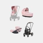 Carucior 3 in 1 Landou Priam Lux pentru căruciorul Priam Fashion Collections Pale Blush + Cadru Carucior pentru Copii Priam Rosegold +Scoica Auto CLOUD T I-SIZE SIMPLY FLOWERS PINK | light pink + Parte Sport Carucior Priam Fashion Collections Light Pink Cybex Fashion