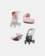Carucior 3 in 1 Landou Priam Lux pentru căruciorul Priam Fashion Collections Pale Blush + Cadru Carucior pentru Copii Priam Rosegold +Scoica Auto CLOUD T I-SIZE SIMPLY FLOWERS PINK | light pink + Parte Sport Carucior Priam Fashion Collections Light Pink Cybex Fashion