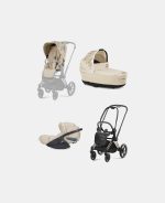 Carucior 3 in 1 Landou Priam Lux pentru căruciorul Priam Fashion Collections Nude Beige + Cadru Carucior pentru Copii Priam Rosegold + Scoica Auto CLOUD T I-SIZE SIMPLY FLOWERS BEIGE | mid beige + Parte Sport Carucior Priam Fashion Collections Nude Beige Cybex Fashion