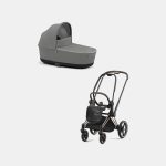 Carucior Nou Nascut Priam: Cadru Carucior pentru Copii Priam Rosegold + Landou PRIAM Lux Soho Grey Cybex Platinum