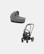Carucior Nou Nascut Priam: Cadru Carucior pentru Copii Priam Rosegold + Landou PRIAM Lux Soho Grey Cybex Platinum