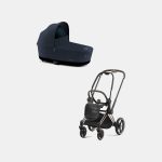 Carucior Nou Nascut Priam: Cadru Carucior pentru Copii Priam Rosegold + Landou PRIAM Lux Midnight Blue Plus Cybex Platinum
