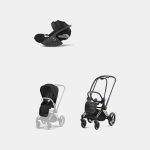 Carucior 2 in 1 : Cadru Carucior pentru Copii Priam Rosegold + Parte Sport Carucior Priam Sepia Black + Scoică Auto pentru Copii Cloud T i-Size Comfort Sephia Black Cybex Platinum