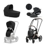 Carucior 3 in 1 Cadru Carucior pentru Copii Priam Rosegold + Parte Sport Carucior Priam Sepia Black + Landou PRIAM Lux Sepia Black + Scoică Auto pentru Copii Cloud T i-Size Plus Sephia Black Cybex Platinum