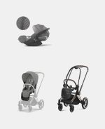 Carucior 2 in 1 : Cadru Carucior pentru Copii Priam Rosegold + Parte Sport Carucior Priam Mirage Grey + Scoică Auto pentru Copii Cloud T i-Size Plus Mirage Grey Cybex Platinum - imagine 2