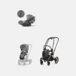 Carucior 2 in 1 : Cadru Carucior pentru Copii Priam Rosegold + Parte Sport Carucior Priam Mirage Grey + Scoică Auto pentru Copii Cloud T i-Size Plus Mirage Grey Cybex Platinum