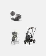 Carucior 2 in 1 : Cadru Carucior pentru Copii Priam Rosegold + Parte Sport Carucior Priam Mirage Grey + Scoică Auto pentru Copii Cloud T i-Size Plus Mirage Grey Cybex Platinum