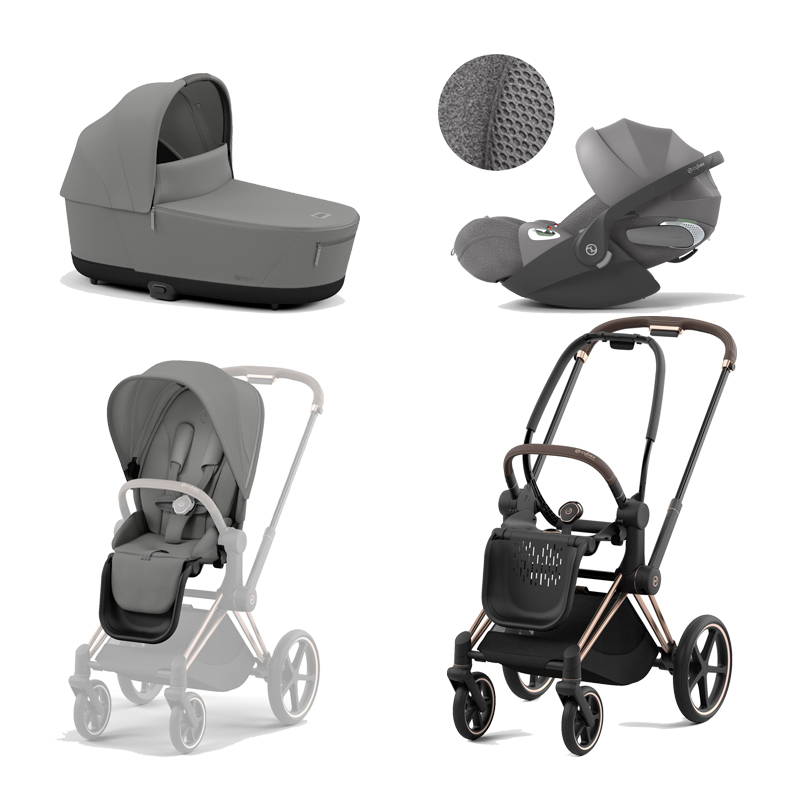 521002337-523000743-523000809-523000238.jpg Carucior 3 in 1 Cadru Carucior pentru Copii Priam Rosegold + Parte Sport Carucior Priam Mirage Grey + Landou PRIAM Lux Mirage Grey + Scoică Auto pentru Copii Cloud T i-Size Plus Mirage Grey Cybex Platinum - imagine 1