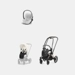Carucior 2 in 1 : Cadru Carucior pentru Copii Priam Rosegold + Parte Sport Carucior Priam Off White + Scoică Auto pentru Copii Cloud T i-Size Plus Platinum White Cybex Platinum