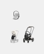 Carucior 2 in 1 : Cadru Carucior pentru Copii Priam Rosegold + Parte Sport Carucior Priam Off White + Scoică Auto pentru Copii Cloud T i-Size Plus Platinum White Cybex Platinum