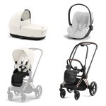 Carucior 3 in 1 Cadru Carucior pentru Copii Priam Rosegold + Parte Sport Carucior Priam Off White + Landou PRIAM Lux Off White + Scoică Auto pentru Copii Cloud T i-Size Plus White Cybex Platinum