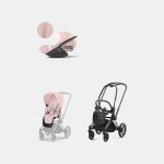 Carucior 2 in 1 : Cadru Carucior pentru Copii Priam Rosegold+ Parte Sport Carucior Priam Peach Pink + Scoică Auto pentru Copii Cloud T i-Size Plus Peach Pink Cybex Platinum