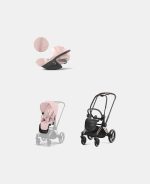 Carucior 2 in 1 : Cadru Carucior pentru Copii Priam Rosegold+ Parte Sport Carucior Priam Peach Pink + Scoică Auto pentru Copii Cloud T i-Size Plus Peach Pink Cybex Platinum