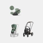 Carucior 2 in 1 : Cadru Carucior pentru Copii Priam Rosegold + Parte Sport Carucior Priam Leaf Green + Scoică Auto pentru Copii Cloud T i-Size Plus Leaf Green Cybex Platinum