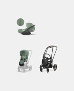 Carucior 2 in 1 : Cadru Carucior pentru Copii Priam Rosegold + Parte Sport Carucior Priam Leaf Green + Scoică Auto pentru Copii Cloud T i-Size Plus Leaf Green Cybex Platinum
