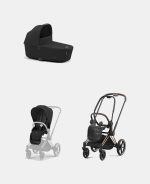 Carucior 2 in 1 : Cadru Carucior pentru Copii Priam Rosegold + Landou PRIAM Lux Sepia Black + Parte Sport Carucior Priam Sepia Black Cybex Platinum - imagine 2