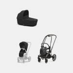Carucior 2 in 1 : Cadru Carucior pentru Copii Priam Rosegold + Landou PRIAM Lux Sepia Black + Parte Sport Carucior Priam Sepia Black Cybex Platinum