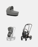 Carucior 2 in 1 : Cadru Carucior pentru Copii Priam Rosegold + Landou PRIAM Lux Mirage Grey + Parte Sport Carucior Priam Mirage Grey Cybex Platinum - imagine 2