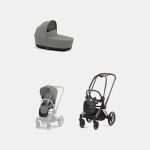 Carucior 2 in 1 : Cadru Carucior pentru Copii Priam Rosegold + Landou PRIAM Lux Mirage Grey + Parte Sport Carucior Priam Mirage Grey Cybex Platinum