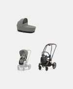Carucior 2 in 1 : Cadru Carucior pentru Copii Priam Rosegold + Landou PRIAM Lux Mirage Grey + Parte Sport Carucior Priam Mirage Grey Cybex Platinum