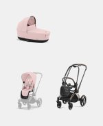 Carucior 2 in 1 : Cadru Carucior pentru Copii Priam Rosegold + Landou PRIAM Lux Peach Pink + Parte Sport Carucior Priam Peach Pink Cybex Platinum - imagine 2