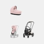 Carucior 2 in 1 : Cadru Carucior pentru Copii Priam Rosegold + Landou PRIAM Lux Peach Pink + Parte Sport Carucior Priam Peach Pink Cybex Platinum