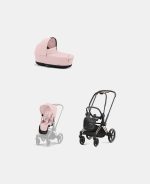 Carucior 2 in 1 : Cadru Carucior pentru Copii Priam Rosegold + Landou PRIAM Lux Peach Pink + Parte Sport Carucior Priam Peach Pink Cybex Platinum