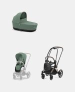 Carucior 2 in 1 : Cadru Carucior pentru Copii Priam Rosegold + Landou PRIAM Lux Leaf Green + Parte Sport Carucior Priam Leaf Green Cybex Platinum - imagine 2