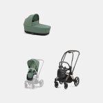 Carucior 2 in 1 : Cadru Carucior pentru Copii Priam Rosegold + Landou PRIAM Lux Leaf Green + Parte Sport Carucior Priam Leaf Green Cybex Platinum