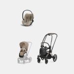 Carucior 2 in 1 Cadru Carucior pentru Copii Priam Rosegold + Parte Sport Carucior Priam Cozy Beige + Scoică Auto pentru Copii Cloud T i-Size Plus Cozy Beige Cybex Platinum