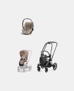 Carucior 2 in 1 Cadru Carucior pentru Copii Priam Rosegold + Parte Sport Carucior Priam Cozy Beige + Scoică Auto pentru Copii Cloud T i-Size Plus Cozy Beige Cybex Platinum
