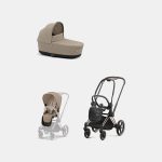 Carucior 2 in 1 Cadru Carucior pentru Copii Priam Rosegold + Landou PRIAM Lux Cozy Beige + Parte Sport Carucior Priam Cozy Beige Cybex Platinum