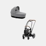 Carucior Nou Nascut Electric E-Priam: Cadru Cărucior pentru Copii e-Priam Chrome Brown + Landou PRIAM Lux Manhattan Grey Plus Cybex Platinum
