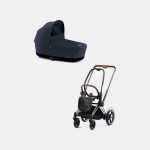 Carucior Nou Nascut Electric E-Priam: Cadru Cărucior pentru Copii e-Priam Chrome Brown + Landou PRIAM Lux Midnight Blue Plus Cybex Platinum
