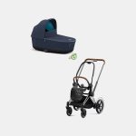 Carucior Nou Nascut Electric E-Priam: Cadru Cărucior pentru Copii e-Priam Chrome Brown + Landou PRIAM Lux Dark Navy Cybex Platinum
