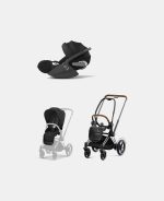 Carucior 2 in 1 Cadru Cărucior pentru Copii e-Priam Chrome Brown + Parte Sport Carucior Priam Sepia Black + Scoică Auto pentru Copii Cloud T i-Size Comfort Sephia Black Cybex Platinum Cybex Platinum