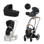 Carucior 3 in 1 Cadru Cărucior pentru Copii e-Priam Chrome Brown + Parte Sport Carucior Priam Sepia Black + Landou PRIAM Lux Sepia Black + Scoică Auto pentru Copii Cloud T i-Size Plus Sephia Black Cybex Platinum (copie)