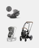 Carucior 2 in 1 Cadru Cărucior pentru Copii e-Priam Chrome Brown + Parte Sport Carucior Priam Mirage Grey + Scoică Auto pentru Copii Cloud T i-Size Plus Mirage Grey Cybex Platinum Cybex Platinum - imagine 2
