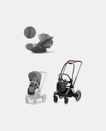 Carucior 2 in 1 Cadru Cărucior pentru Copii e-Priam Chrome Brown + Parte Sport Carucior Priam Mirage Grey + Scoică Auto pentru Copii Cloud T i-Size Plus Mirage Grey Cybex Platinum Cybex Platinum