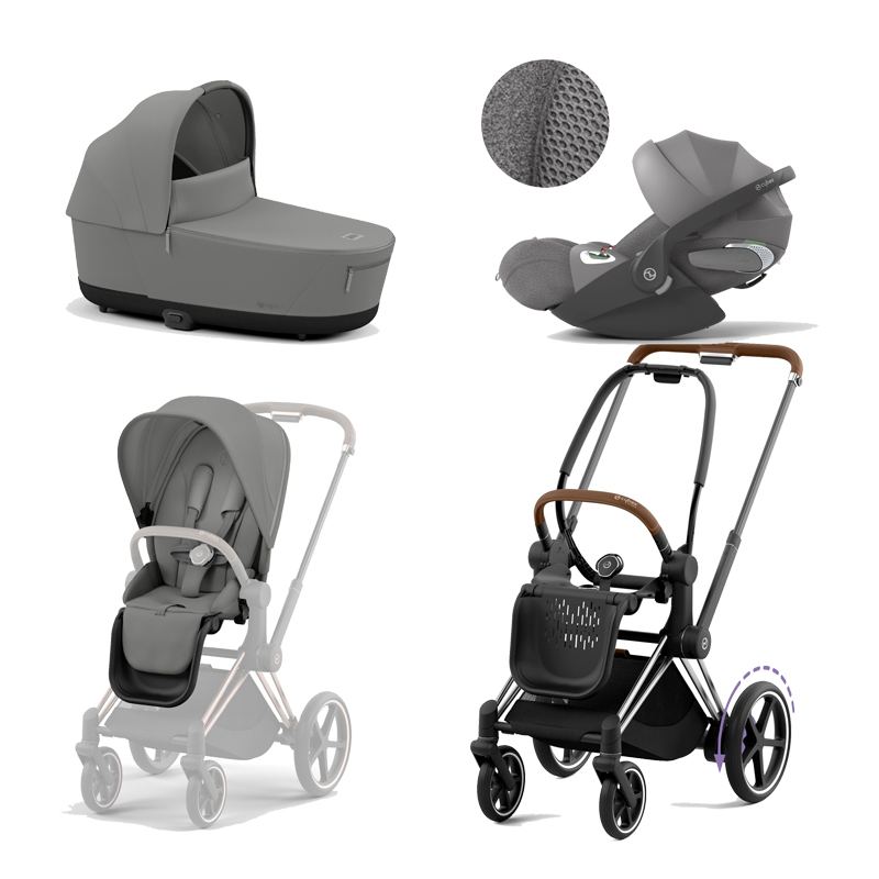 521002349-523000743-523000809-523000238.jpg Carucior 3 in 1 Cadru Cărucior pentru Copii e-Priam Chrome Brown + Parte Sport Carucior Priam Mirage Grey + Landou PRIAM Lux Mirage Grey + Scoică Auto pentru Copii Cloud T i-Size Plus Mirage Grey Cybex Platinum - imagine 1