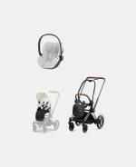 Carucior 2 in 1 Cadru Cărucior pentru Copii e-Priam Chrome Brown + Parte Sport Carucior Priam Off White + Scoică Auto pentru Copii Cloud T i-Size Plus Platinum White Cybex Platinum Cybex Platinum