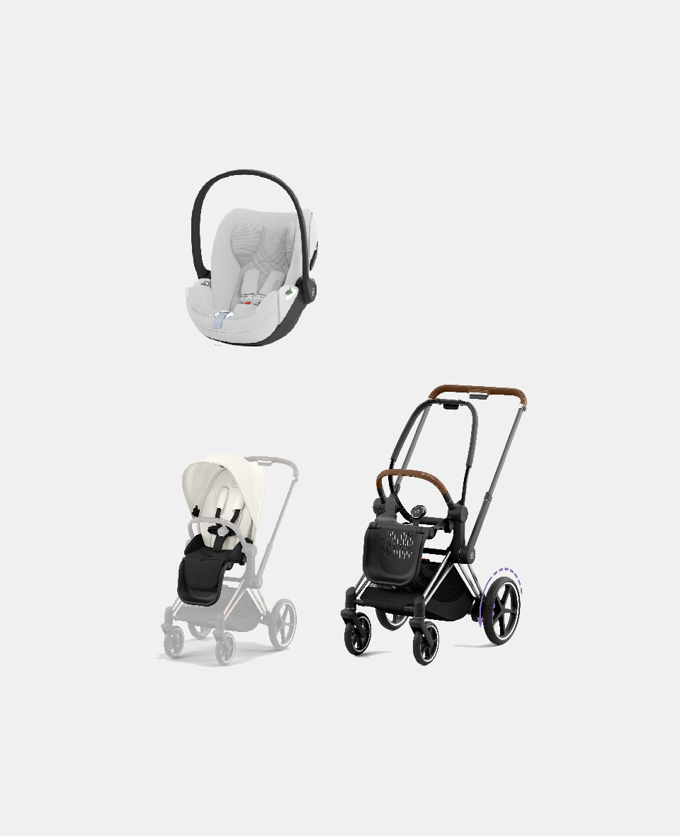 521002349-523000753-523000244.jpg Carucior 2 in 1 Cadru Cărucior pentru Copii e-Priam Chrome Brown + Parte Sport Carucior Priam Off White + Scoică Auto pentru Copii Cloud T i-Size Plus Platinum White Cybex Platinum Cybex Platinum - imagine 1