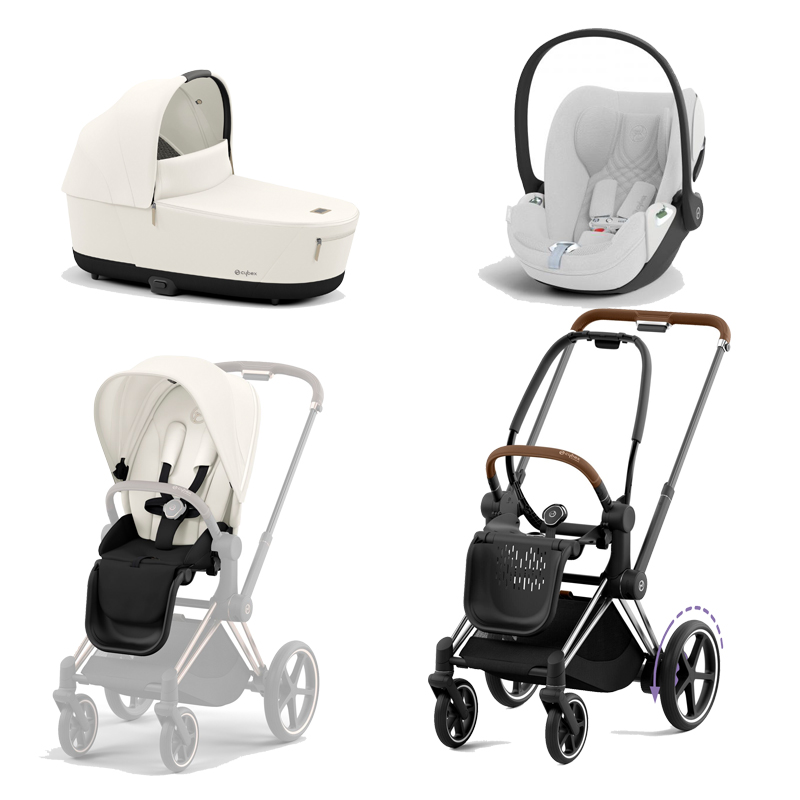 521002349-523000753-523000819-523000244.jpg Carucior 3 in 1 Cadru Cărucior pentru Copii e-Priam Chrome Brown + Parte Sport Carucior Priam Off White + Landou PRIAM Lux Off White + Scoică Auto pentru Copii Cloud T i-Size Plus White Cybex Platinum - imagine 1