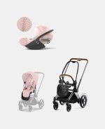 Carucior 2 in 1 Cadru Cărucior pentru Copii e-Priam Chrome Brown + Parte Sport Carucior Priam Peach Pink +Scoică Auto pentru Copii Cloud T i-Size Plus Peach Pink Cybex Platinum Cybex Platinum - imagine 2