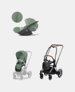 Carucior 2 in 1 Cadru Cărucior pentru Copii e-Priam Chrome Brown + Parte Sport Carucior Priam Leaf Green + Scoică Auto pentru Copii Cloud T i-Size Plus Leaf Green Cybex Platinum - imagine 2