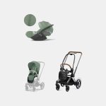 Carucior 2 in 1 Cadru Cărucior pentru Copii e-Priam Chrome Brown + Parte Sport Carucior Priam Leaf Green + Scoică Auto pentru Copii Cloud T i-Size Plus Leaf Green Cybex Platinum