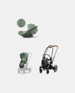 Carucior 2 in 1 Cadru Cărucior pentru Copii e-Priam Chrome Brown + Parte Sport Carucior Priam Leaf Green + Scoică Auto pentru Copii Cloud T i-Size Plus Leaf Green Cybex Platinum