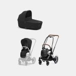Carucior 2 in 1 Cadru Cărucior pentru Copii e-Priam Chrome Brown + Landou PRIAM Lux Sepia Black Cybex Platinum + Parte Sport Carucior Priam Sepia Black Cybex Platinum